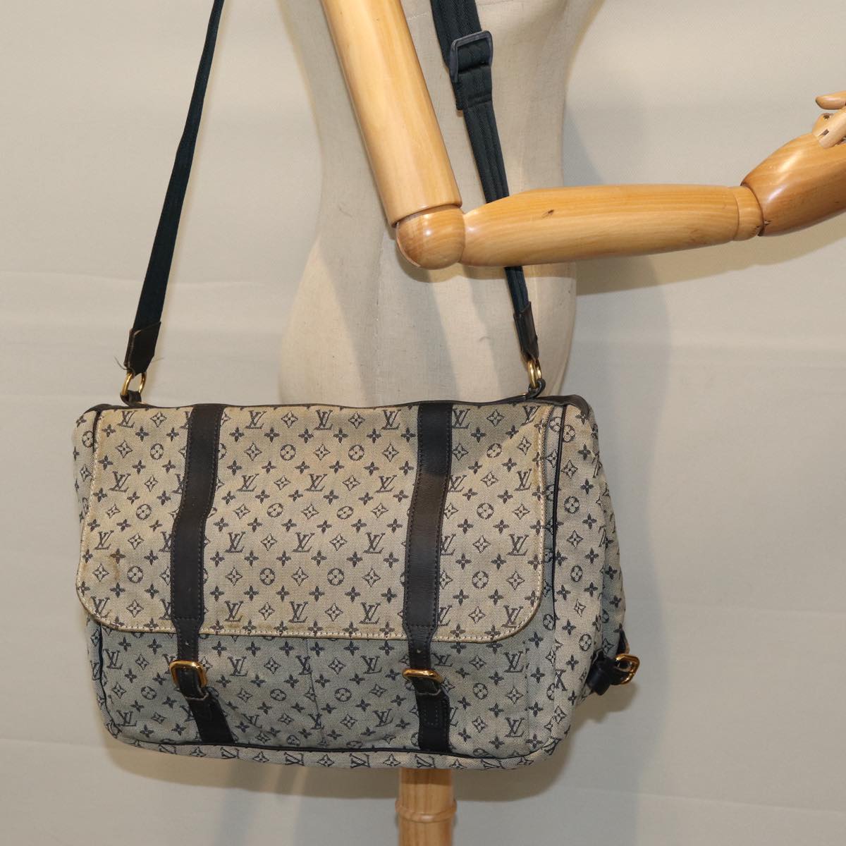 LOUIS VUITTON Monogram Mini Sac Maman Shoulder Bag Blue M42350 LV Auth 83206