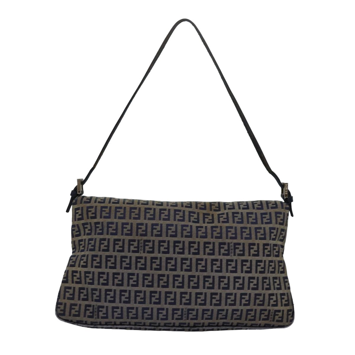 FENDI Zucchino Canvas Mamma Baguette Shoulder Bag Navy Auth 83213