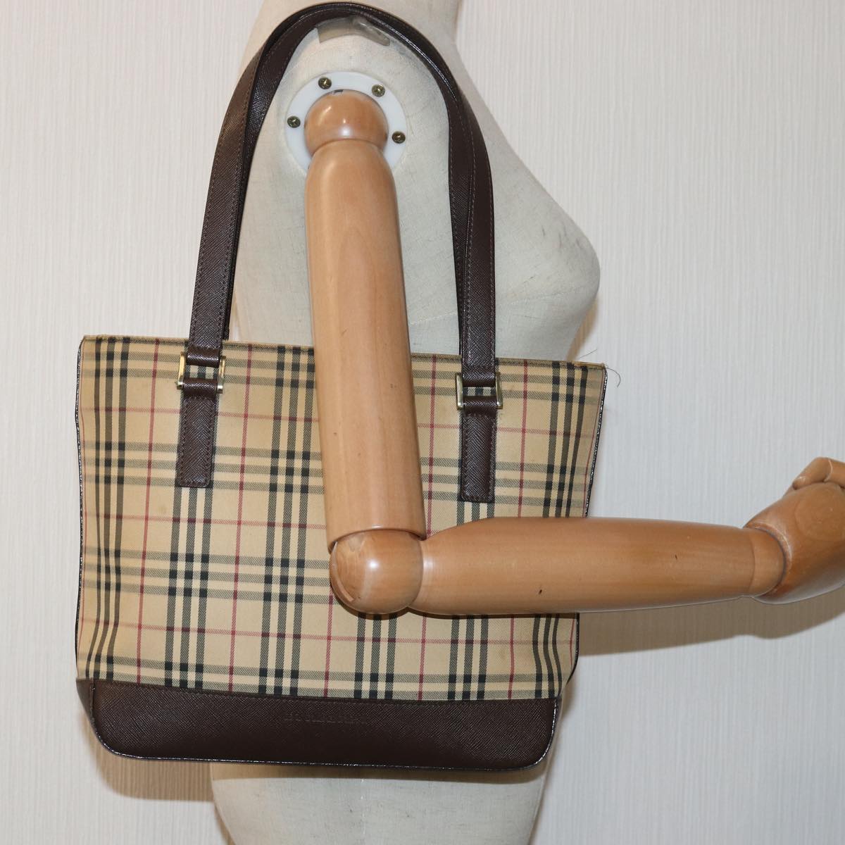 BURBERRY Nova Check Hand Bag Canvas Beige Auth 83214