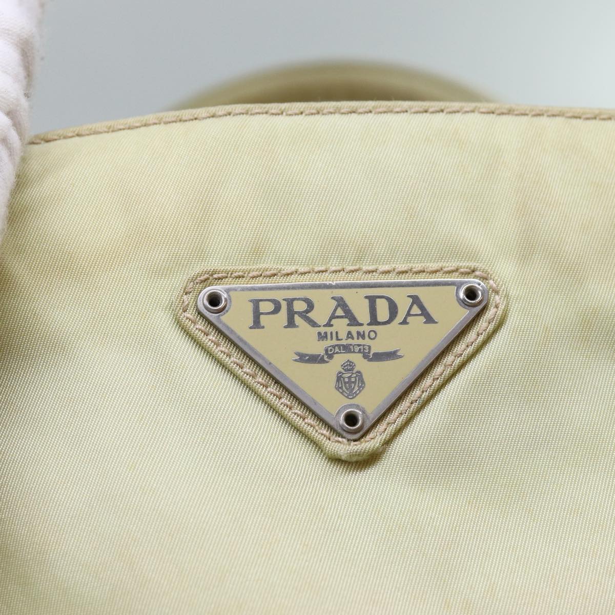 PRADA Hand Bag Nylon Beige Auth 83215