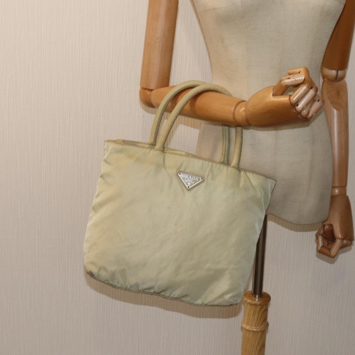 PRADA Hand Bag Nylon Beige Auth 83215