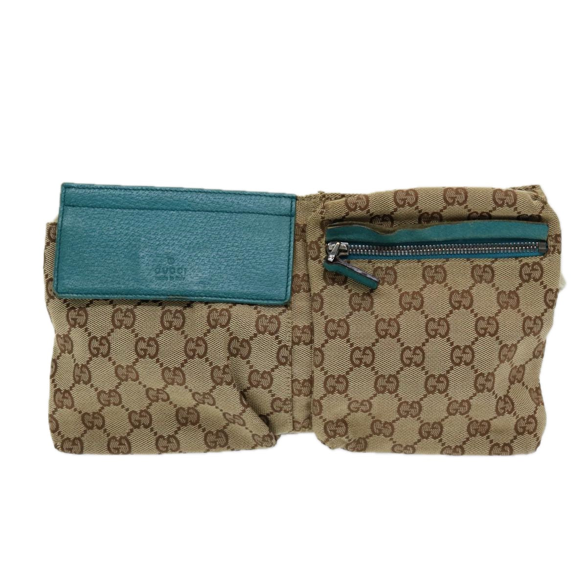 GUCCI GG Canvas Sherry Line Waist bag Beige Emerald Green 28566 0959 Auth 83220