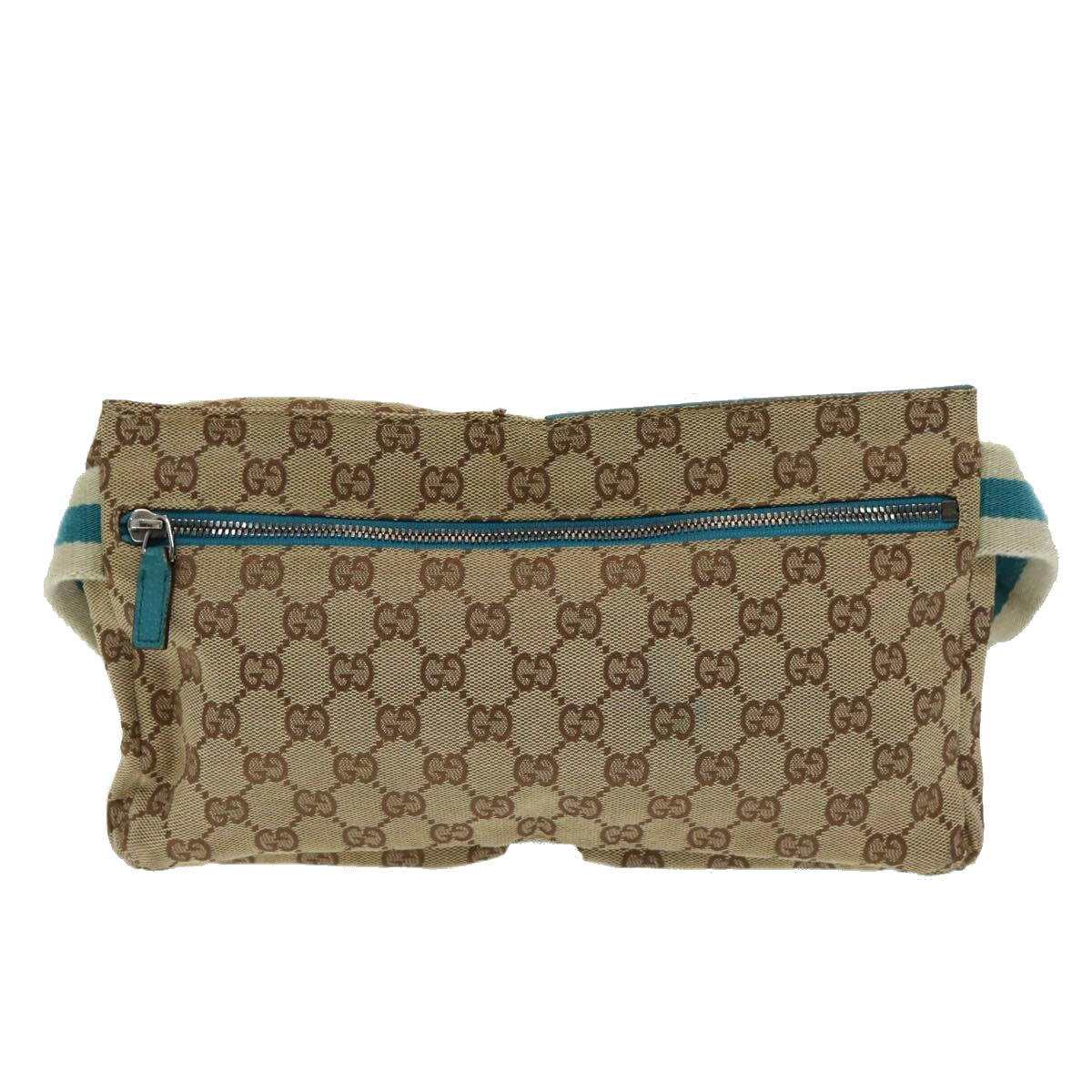 GUCCI GG Canvas Sherry Line Waist bag Beige Emerald Green 28566 0959 Auth 83220