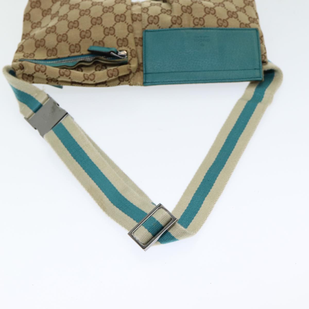 GUCCI GG Canvas Sherry Line Waist bag Beige Emerald Green 28566 0959 Auth 83220