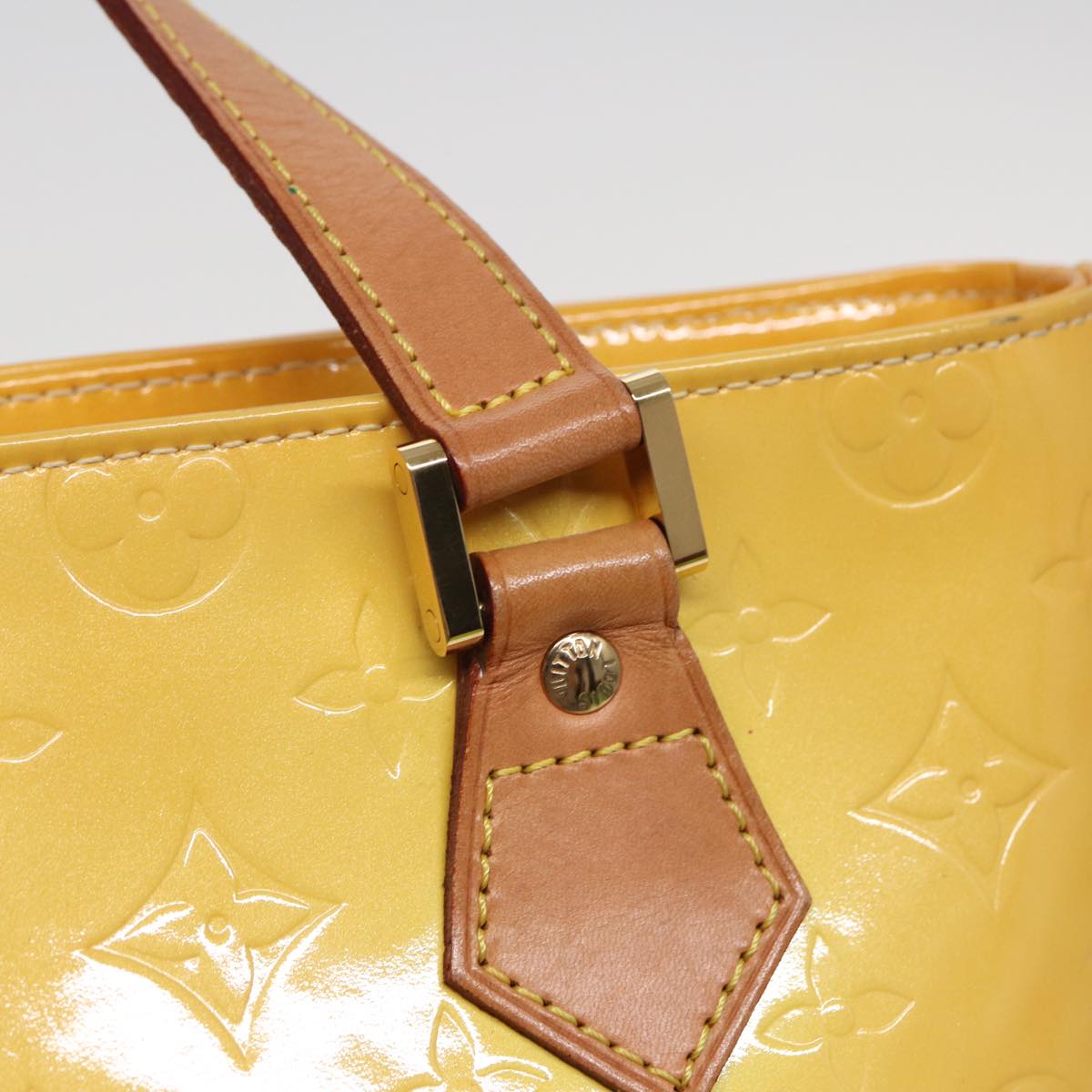 LOUIS VUITTON Monogram Vernis Houston Hand Bag Lime Yellow M91055 LV Auth 83222