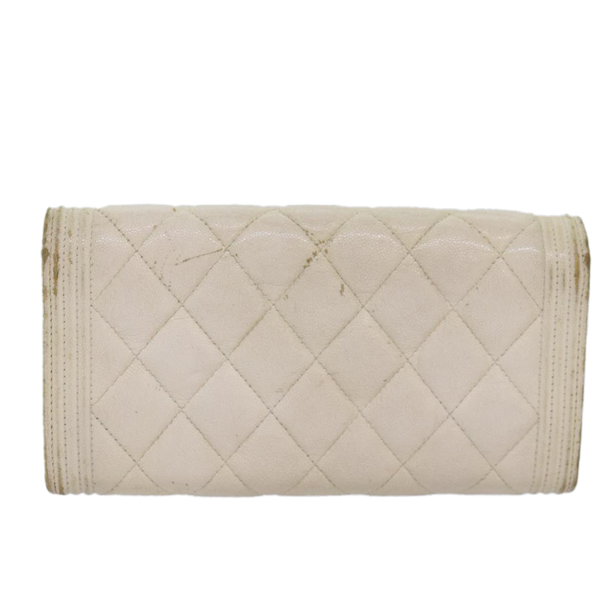 CHANEL Boy Chanel Matelasse Wallet Caviar Skin White CC Auth 83236