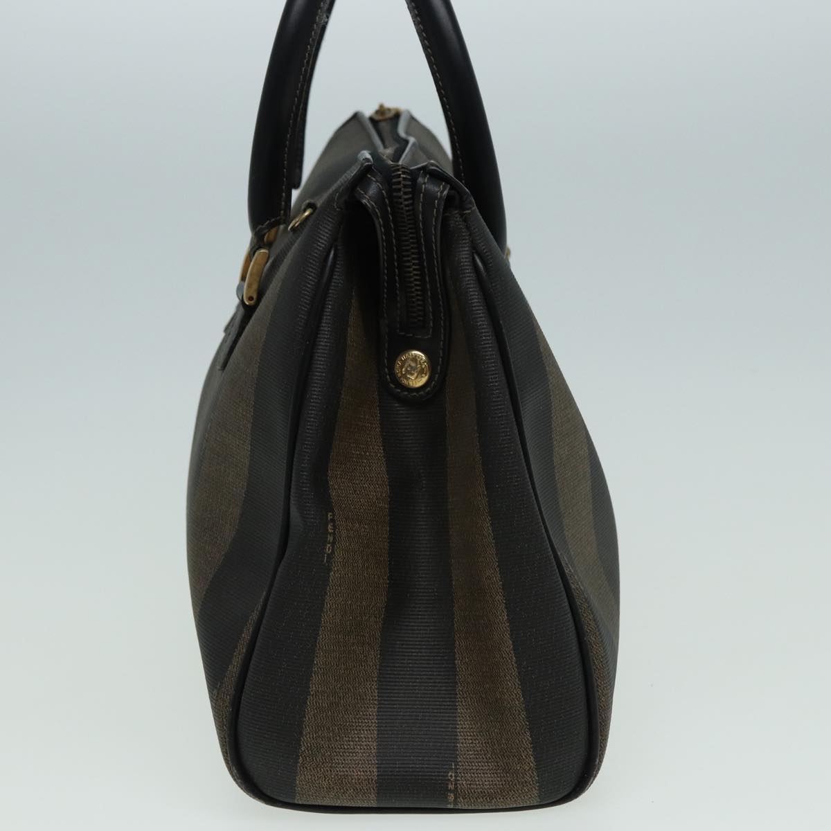 FENDI Pecan Canvas Hand Bag PVC Leather Brown Auth 83247