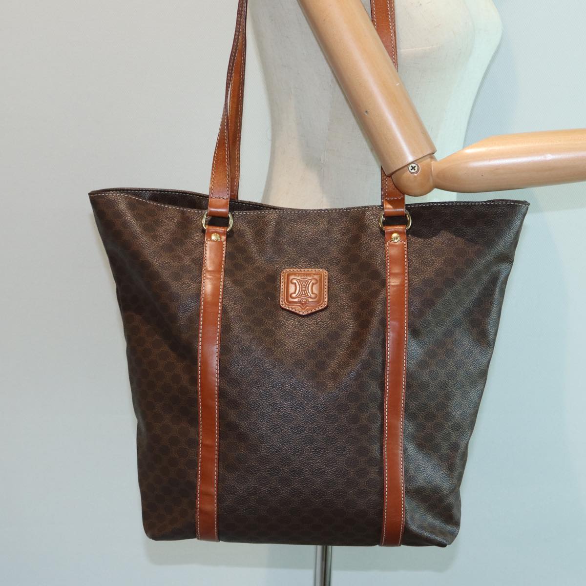 CELINE Macadam Canvas Tote Bag PVC Leather Brown Auth 83250