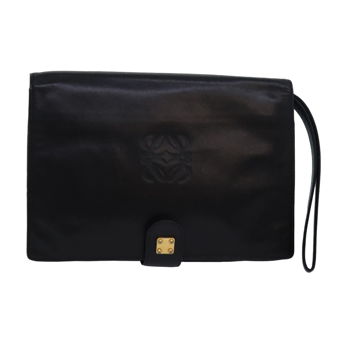 LOEWE Anagram Clutch Bag Leather Black Auth 83283