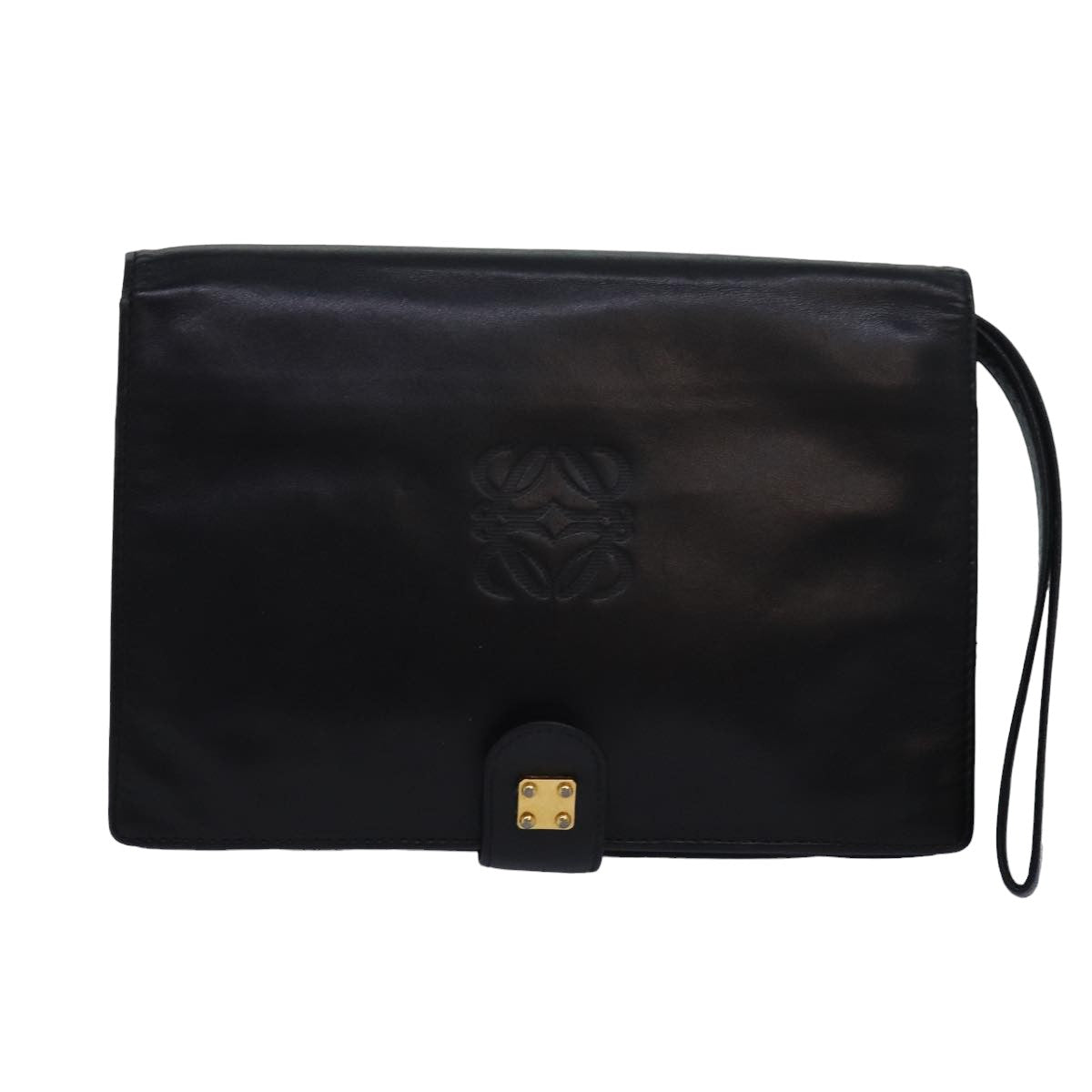 LOEWE Anagram Clutch Bag Leather Black Auth 83283