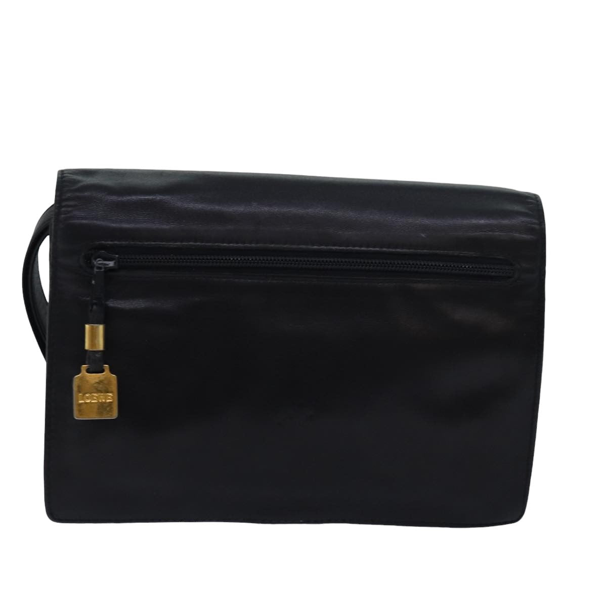 LOEWE Anagram Clutch Bag Leather Black Auth 83283 - 0