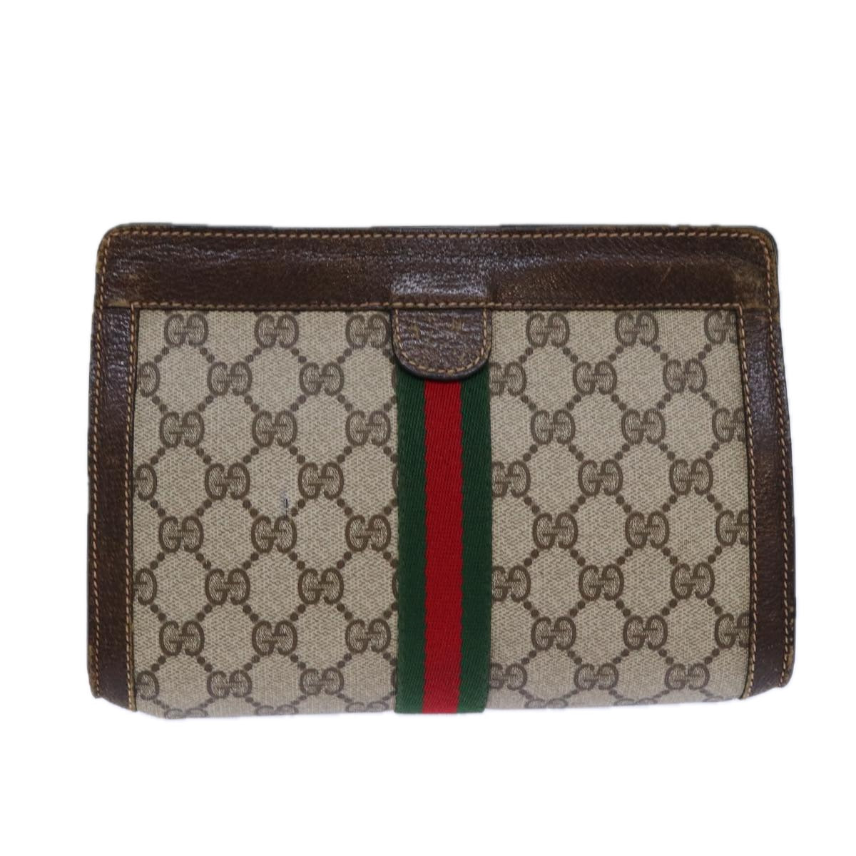 GUCCI GG Supreme Web Sherry Line Clutch Bag PVC Beige 67 014 2125 Auth 83284