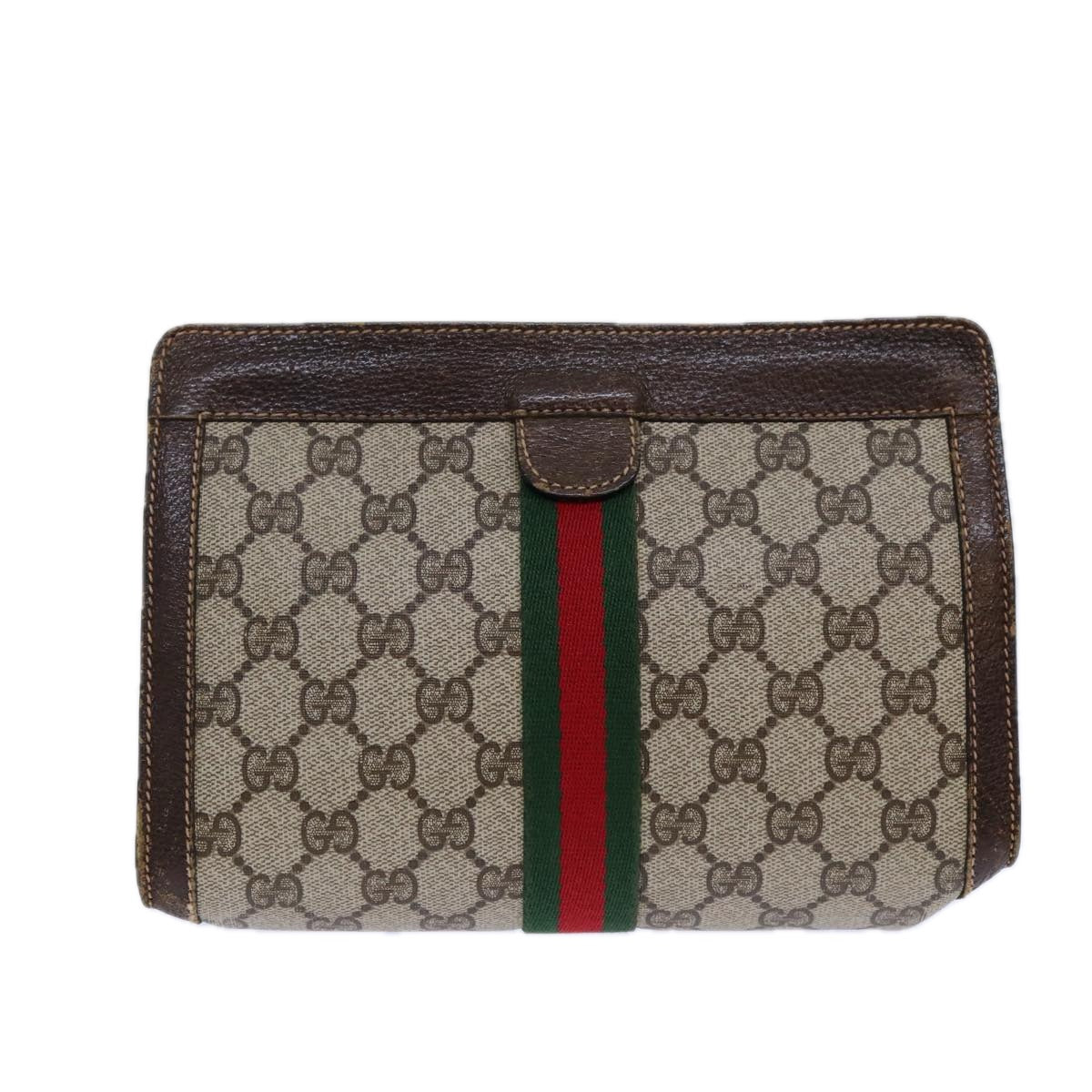 GUCCI GG Supreme Web Sherry Line Clutch Bag PVC Beige 67 014 2125 Auth 83284 - 0