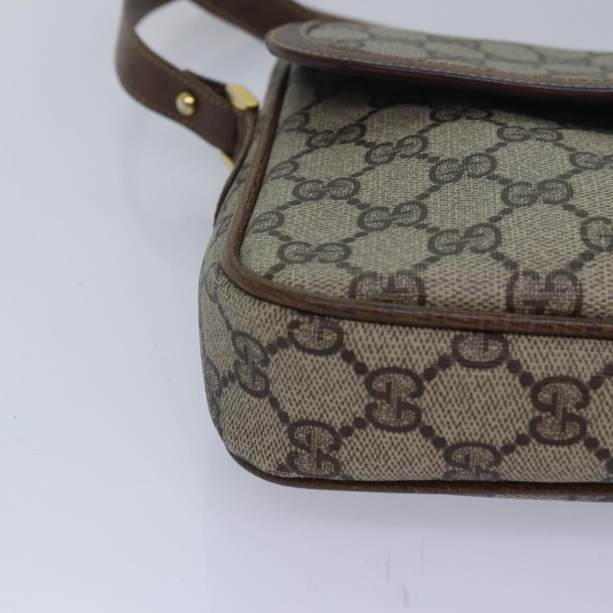 GUCCI GG Canvas Web Sherry Line Shoulder Bag PVC Leather Beige Green Auth 83285