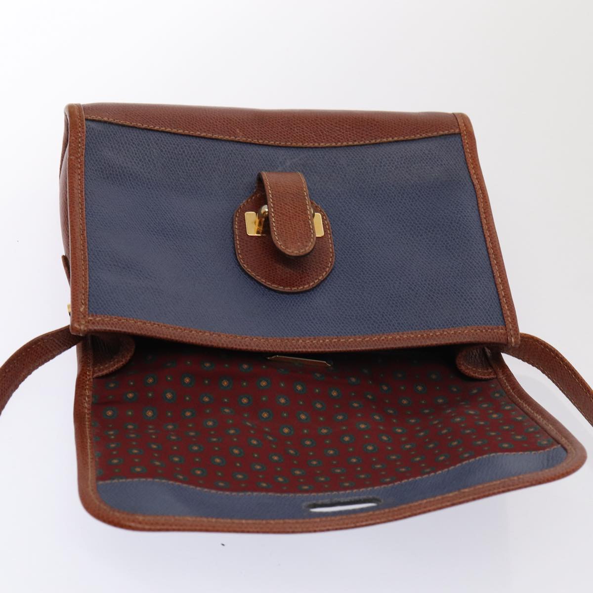 LOEWE anagram Shoulder Bag Leather Blue Brown Auth 83287