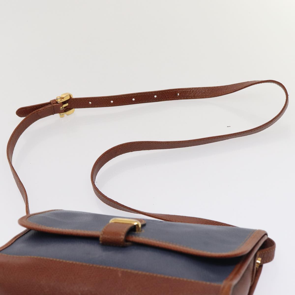 LOEWE anagram Shoulder Bag Leather Blue Brown Auth 83287