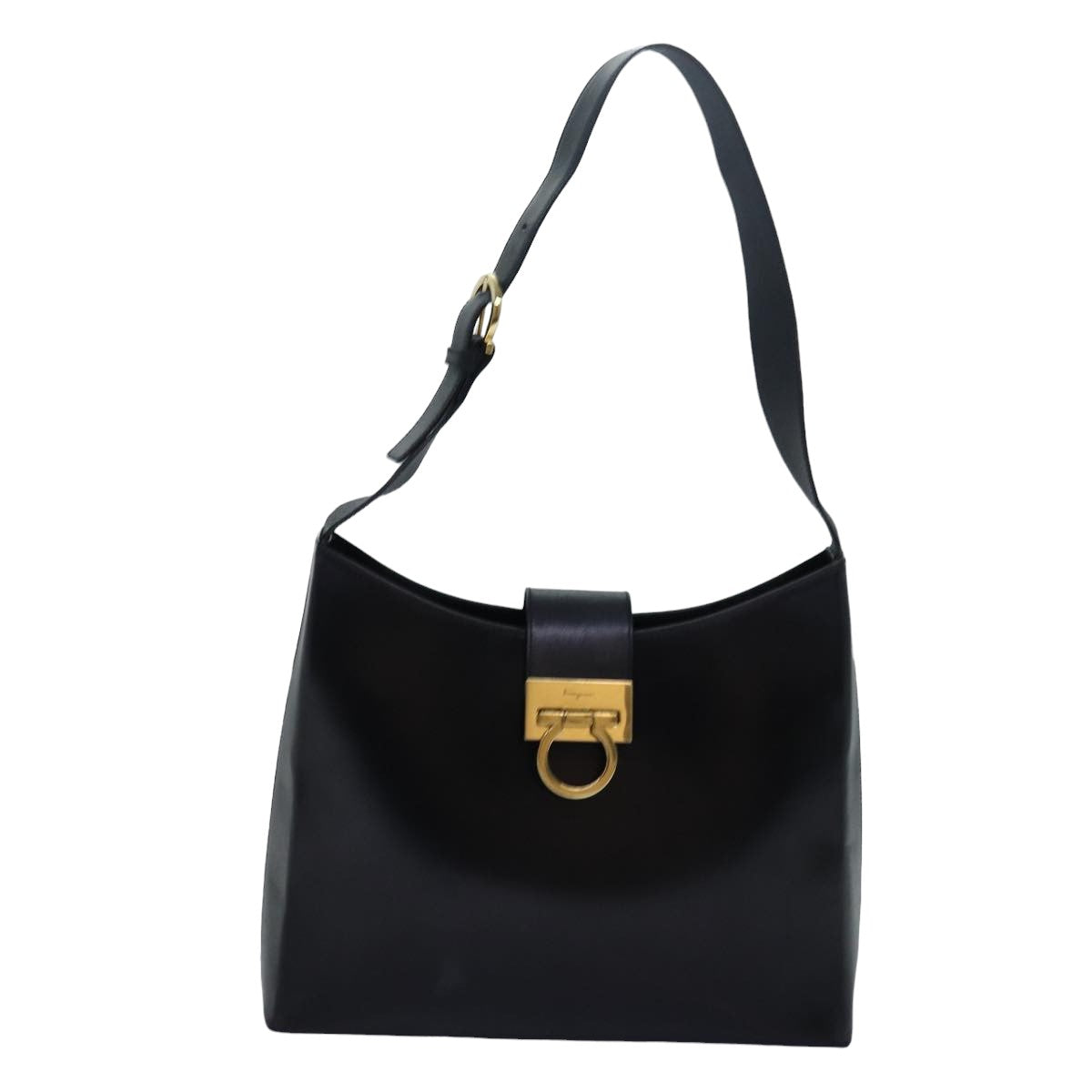 Salvatore Ferragamo Gancini Shoulder Bag Leather Black Auth 83297