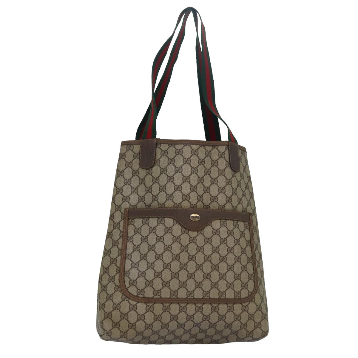 GUCCI GG Supreme Web Sherry Line Tote Bag PVC Leather Beige 39 02 003 Auth 83298