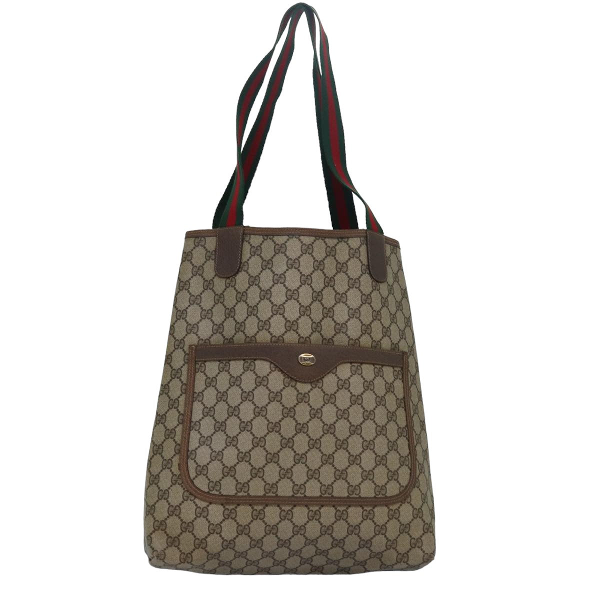 GUCCI GG Supreme Web Sherry Line Tote Bag PVC Leather Beige 39 02 003 Auth 83298 - 0