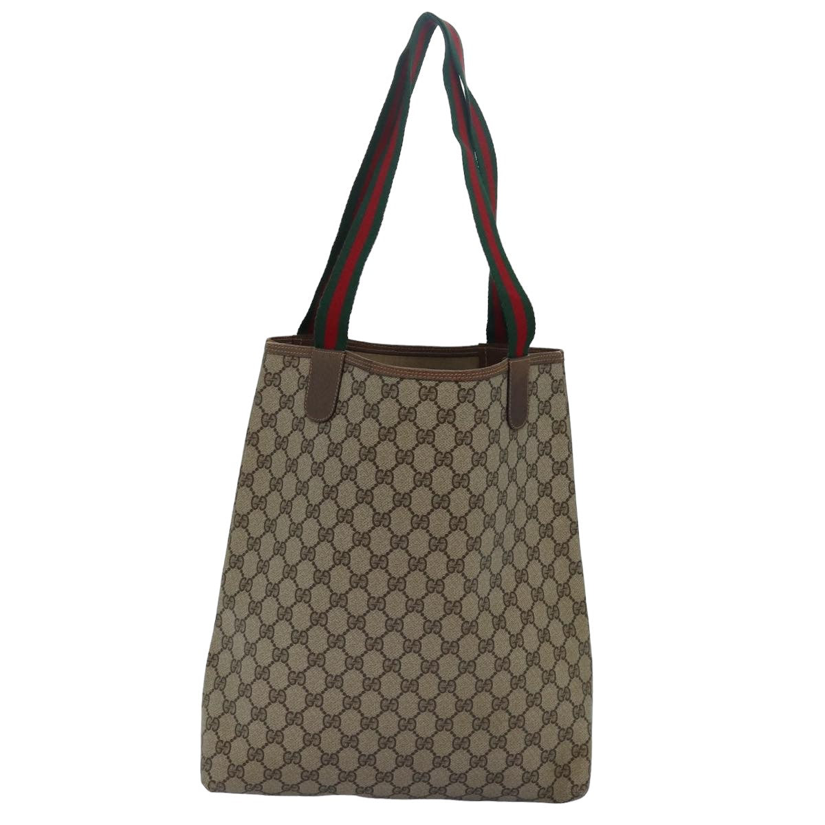 GUCCI GG Supreme Web Sherry Line Tote Bag PVC Leather Beige 39 02 003 Auth 83298