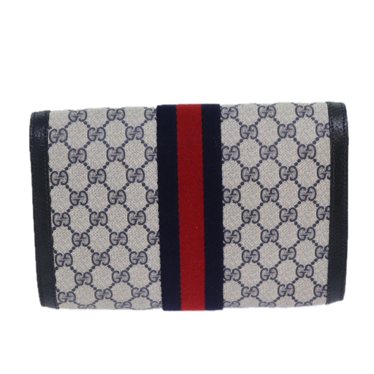 GUCCI GG Supreme Sherry Line Clutch Bag PVC Red Navy 89 01 006 Auth 83303