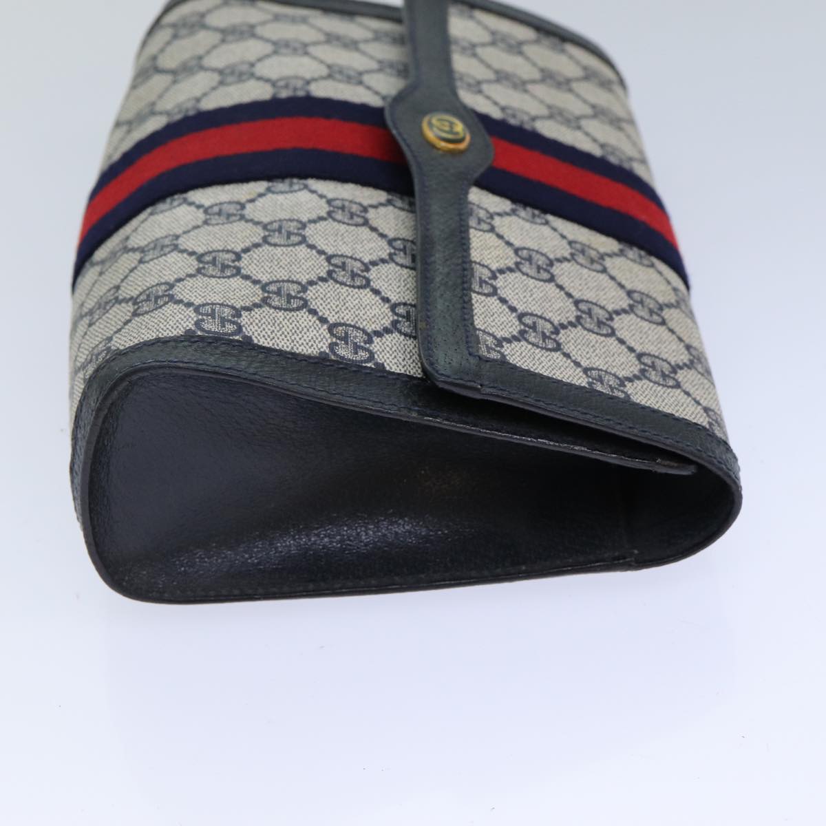 GUCCI GG Supreme Sherry Line Clutch Bag PVC Red Navy 89 01 006 Auth 83303