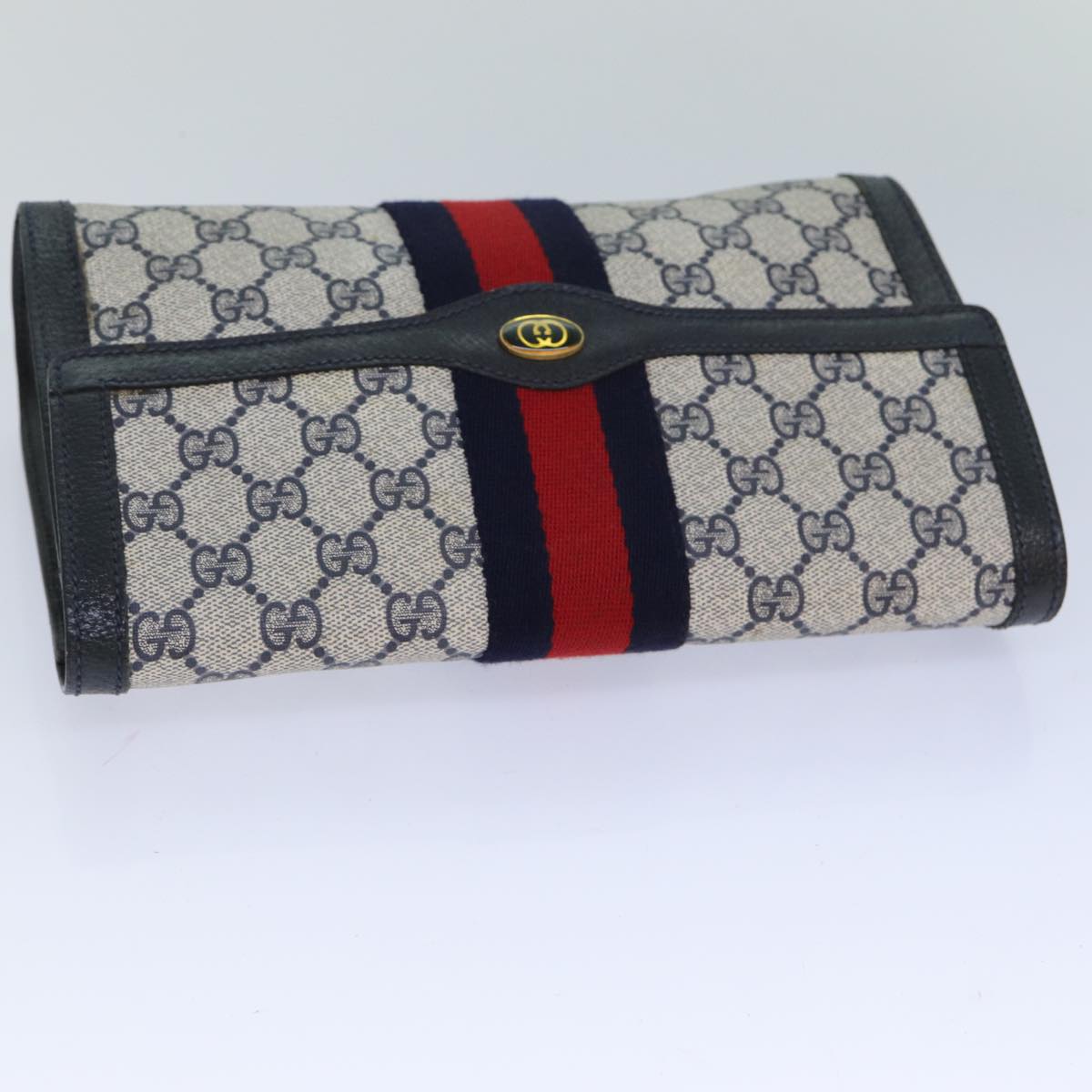 GUCCI GG Supreme Sherry Line Clutch Bag PVC Red Navy 89 01 006 Auth 83303