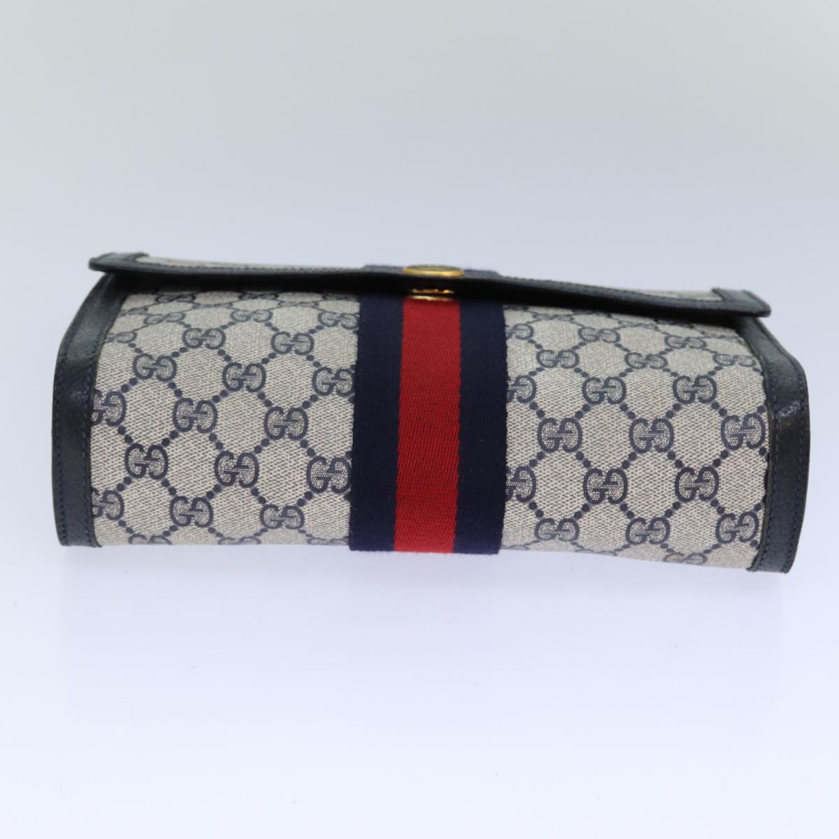 GUCCI GG Supreme Sherry Line Clutch Bag PVC Red Navy 89 01 006 Auth 83303