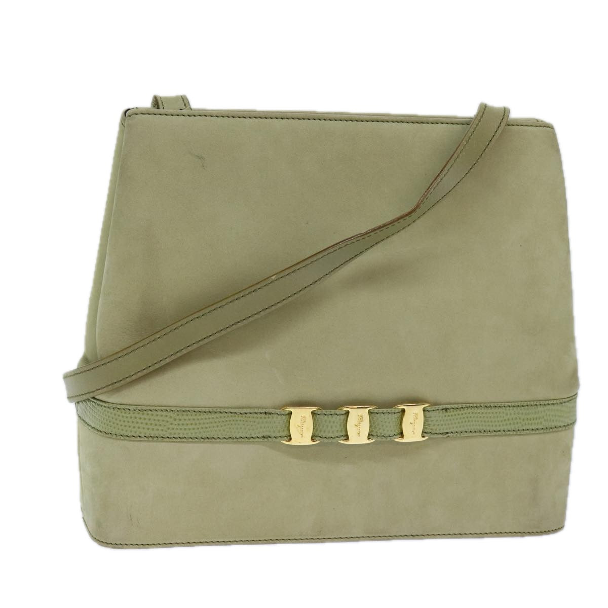 Salvatore Ferragamo Shoulder Bag Suede Green Auth 83304