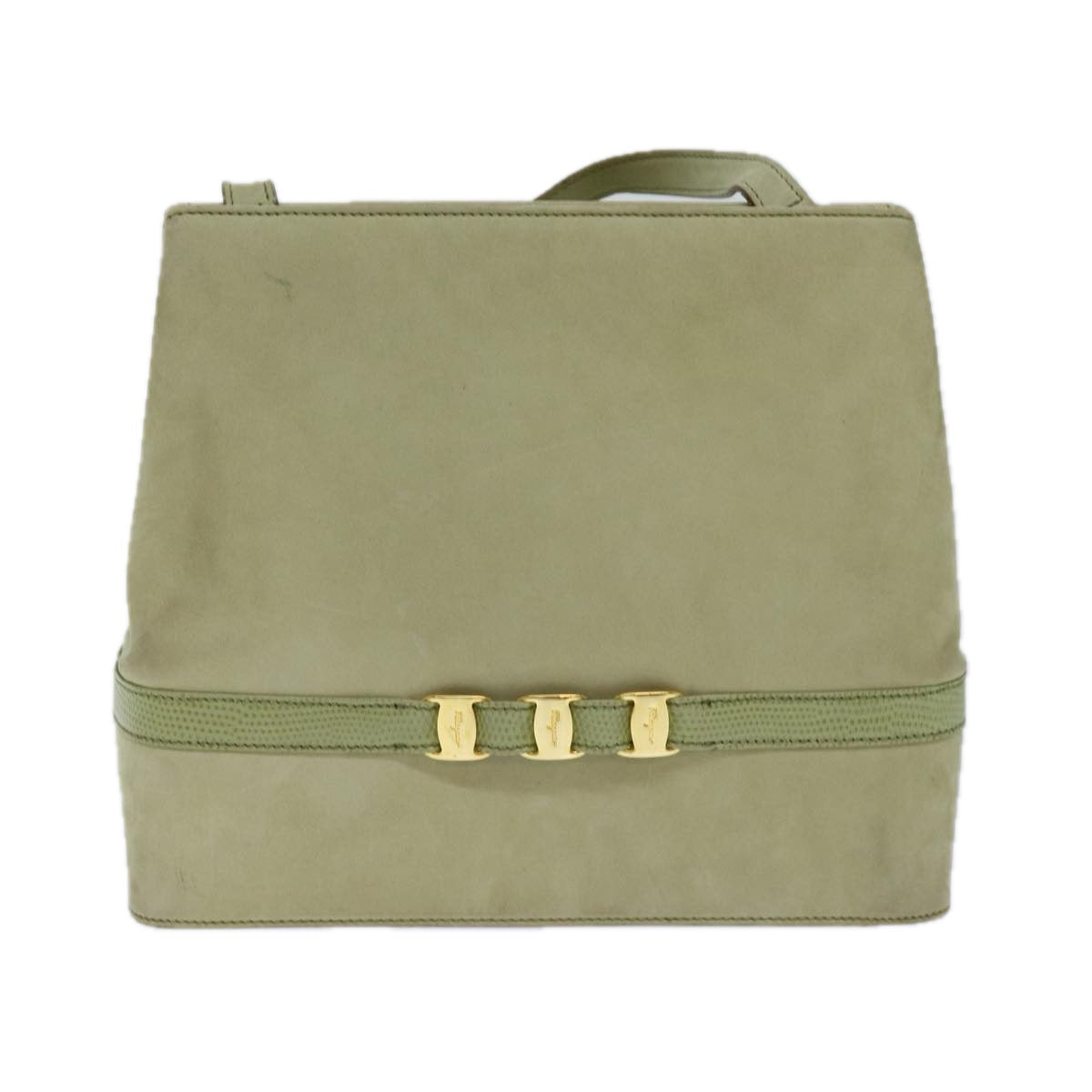 Salvatore Ferragamo Shoulder Bag Suede Green Auth 83304