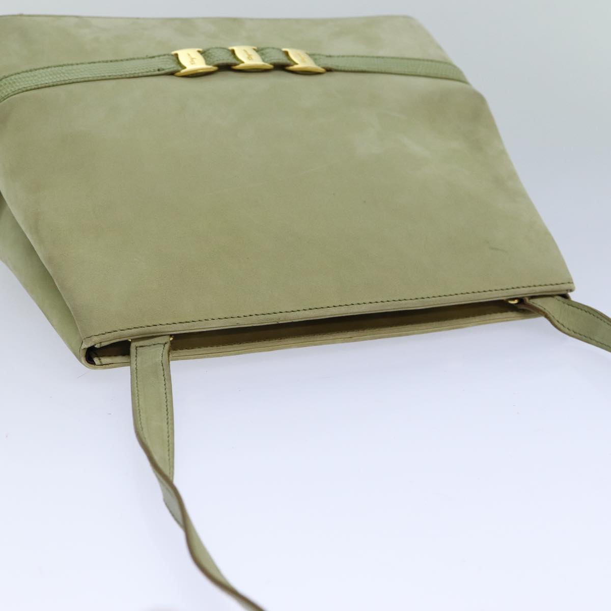 Salvatore Ferragamo Shoulder Bag Suede Green Auth 83304