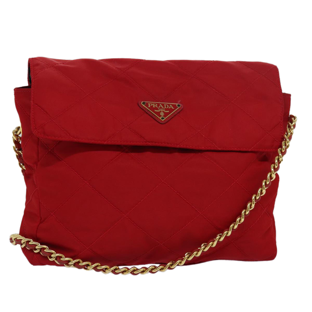 PRADA Quilted Chain Shoulder Bag Nylon Red Auth 83310