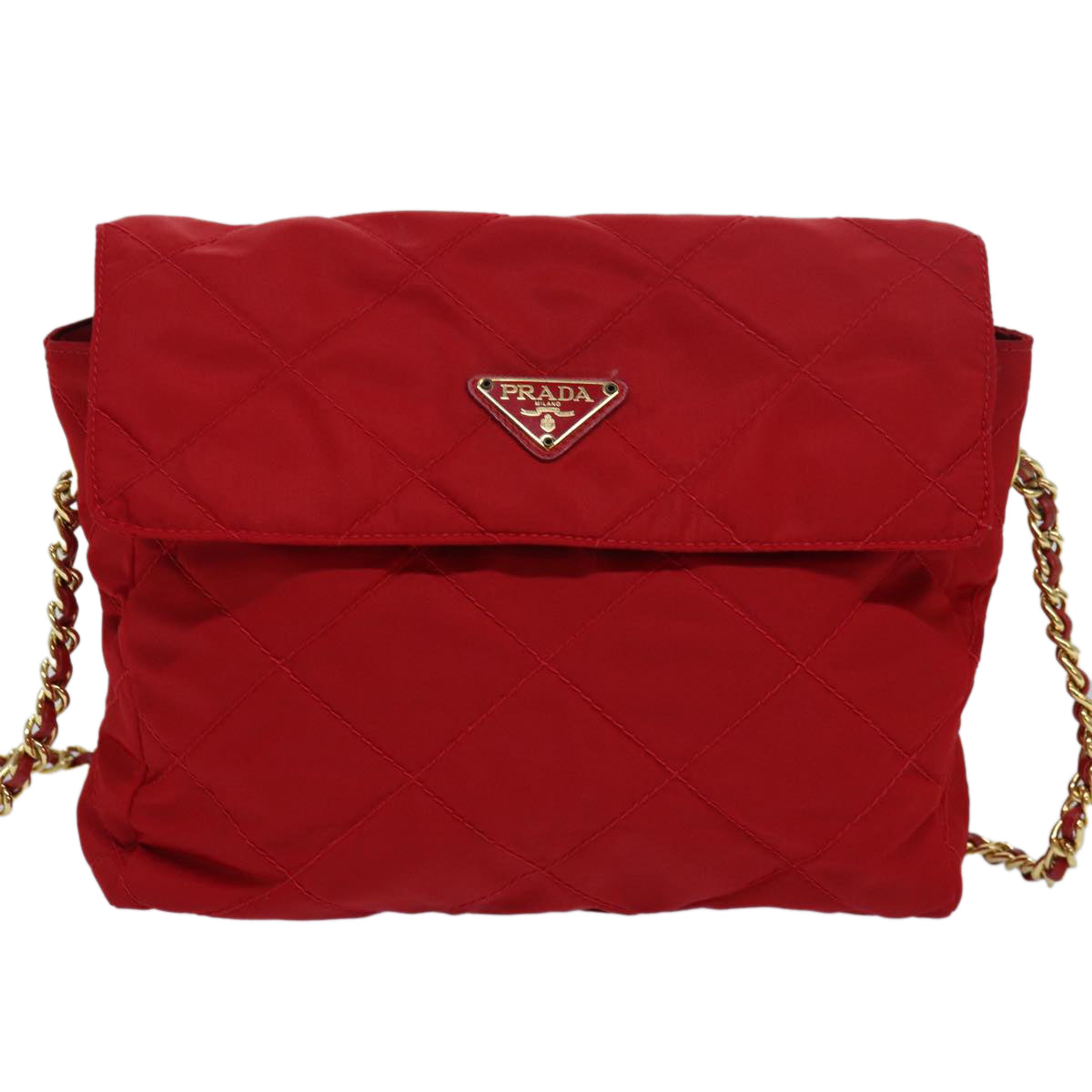 PRADA Quilted Chain Shoulder Bag Nylon Red Auth 83310 - 0