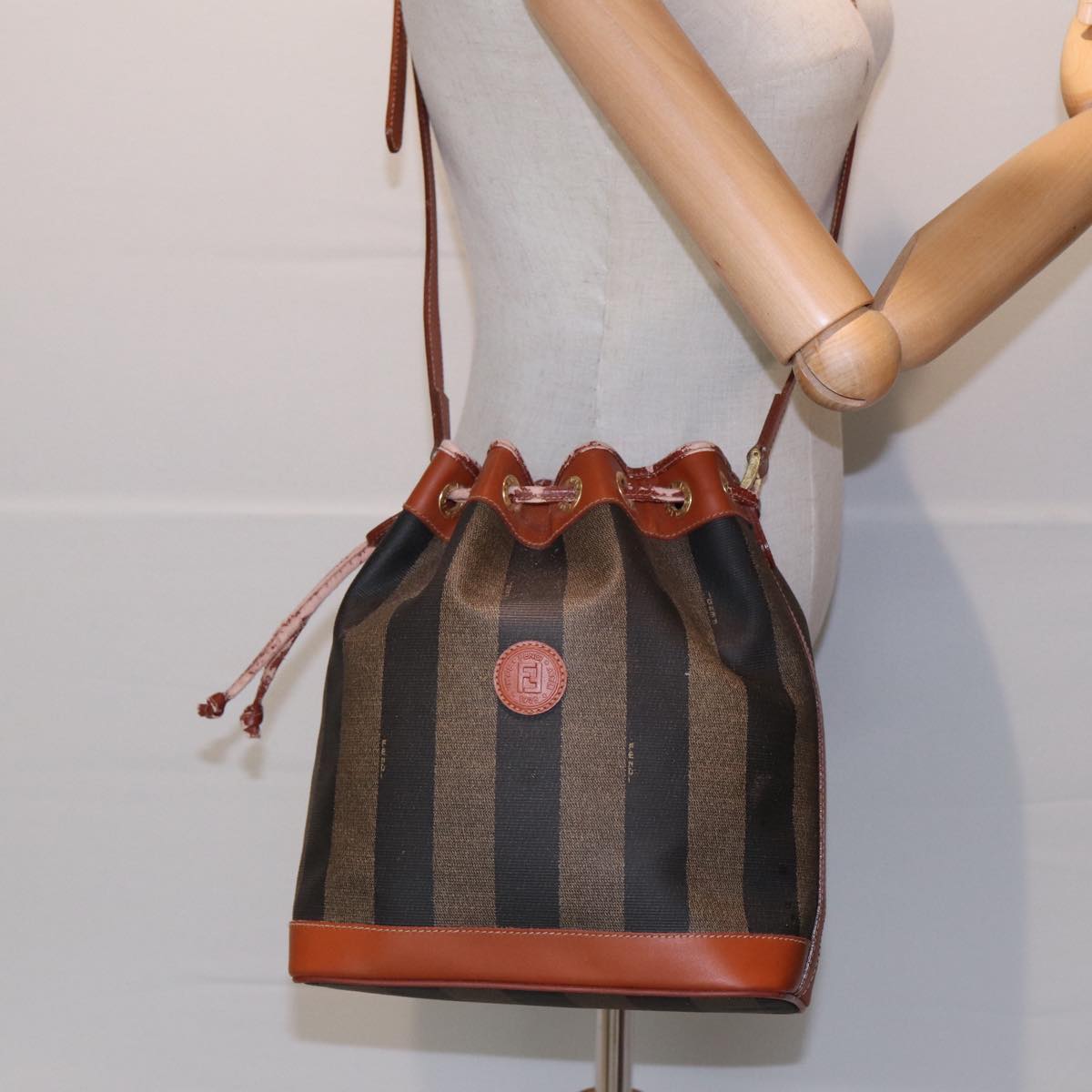 FENDI Pecan Canvas Shoulder Bag PVC Leather Brown Auth 83311