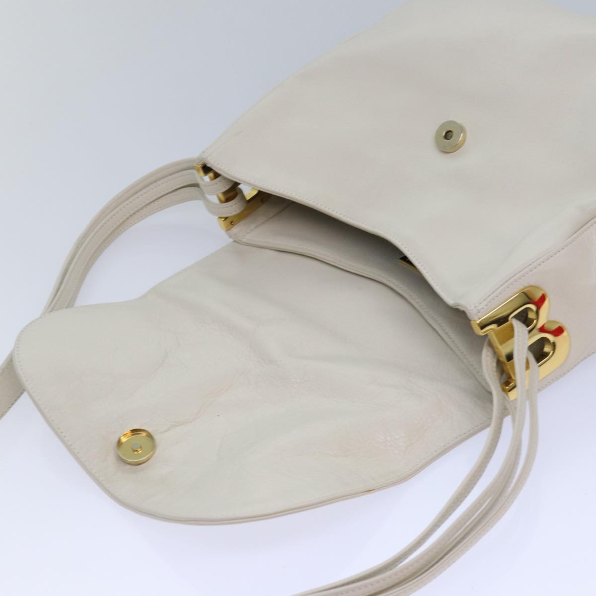 BALLY Shoulder Bag Leather White Auth 83312