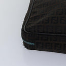 FENDI Zucchino Canvas Hand Bag Brown Black Auth 83318-14