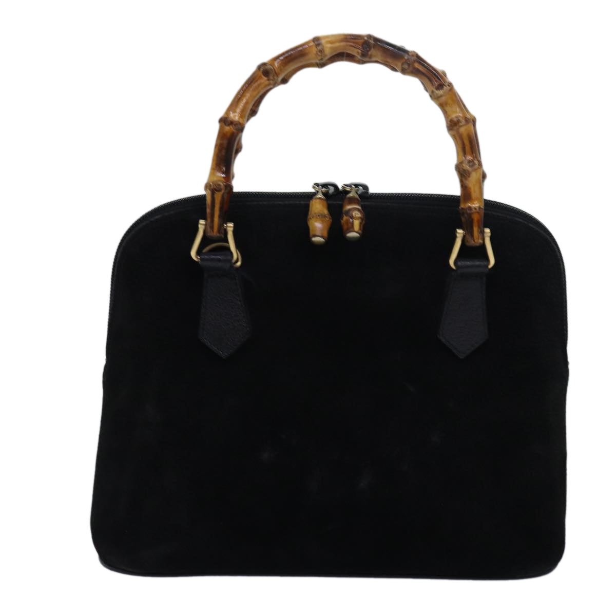 GUCCI Bamboo Hand Bag Suede Black 000 1046 0290 Auth 83323