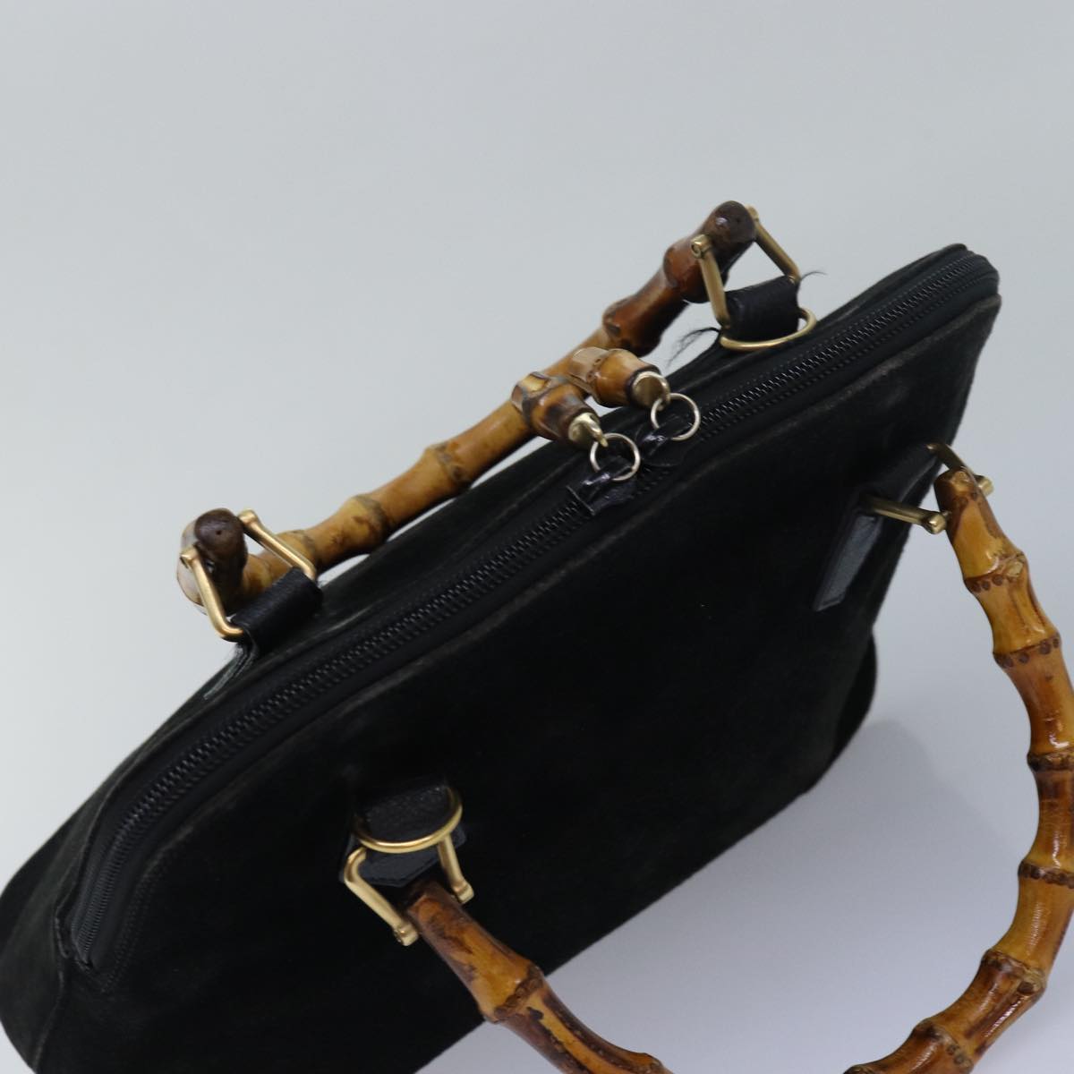 GUCCI Bamboo Hand Bag Suede Black 000 1046 0290 Auth 83323