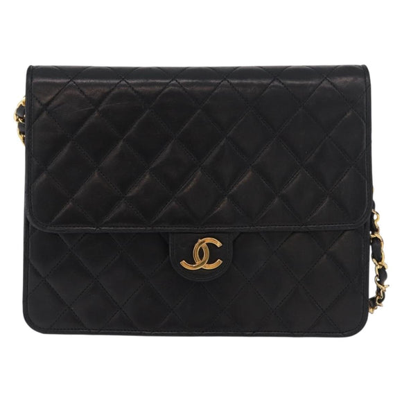 CHANEL Matelasse Ketten-Schultertasche Lammleder Schwarz CC Auth 83342