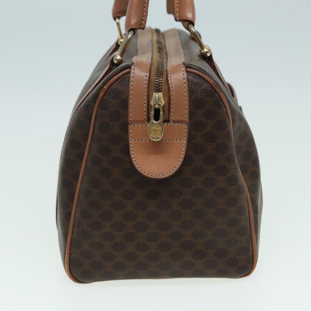 CELINE Macadam Canvas Boston Bag PVC Leather Brown Auth 83343