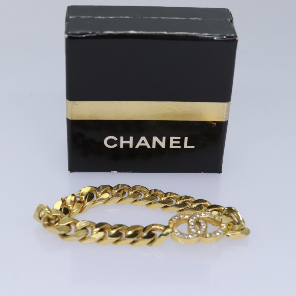 CHANEL COCO Mark Chain Bracelet metal Gold Tone CC Auth 83365