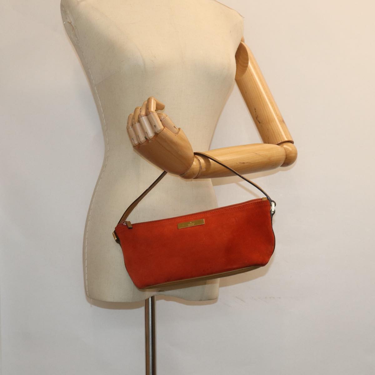 GUCCI Accessory Pouch Suede Orange 039 1103 Auth 83367