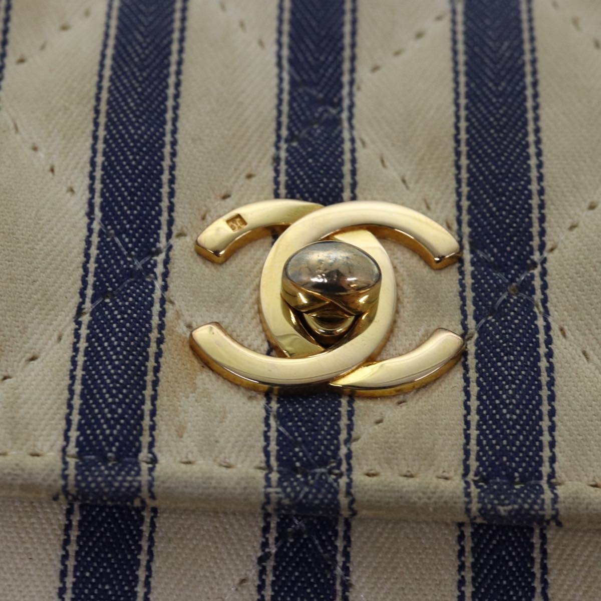 CHANEL Turn Lock Shoulder Bag Canvas Blue CC Auth 83375