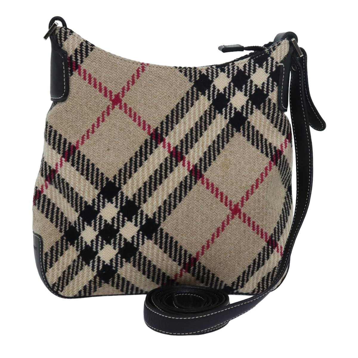 BURBERRY Nova Check Shoulder Bag Wool Beige Auth 83390