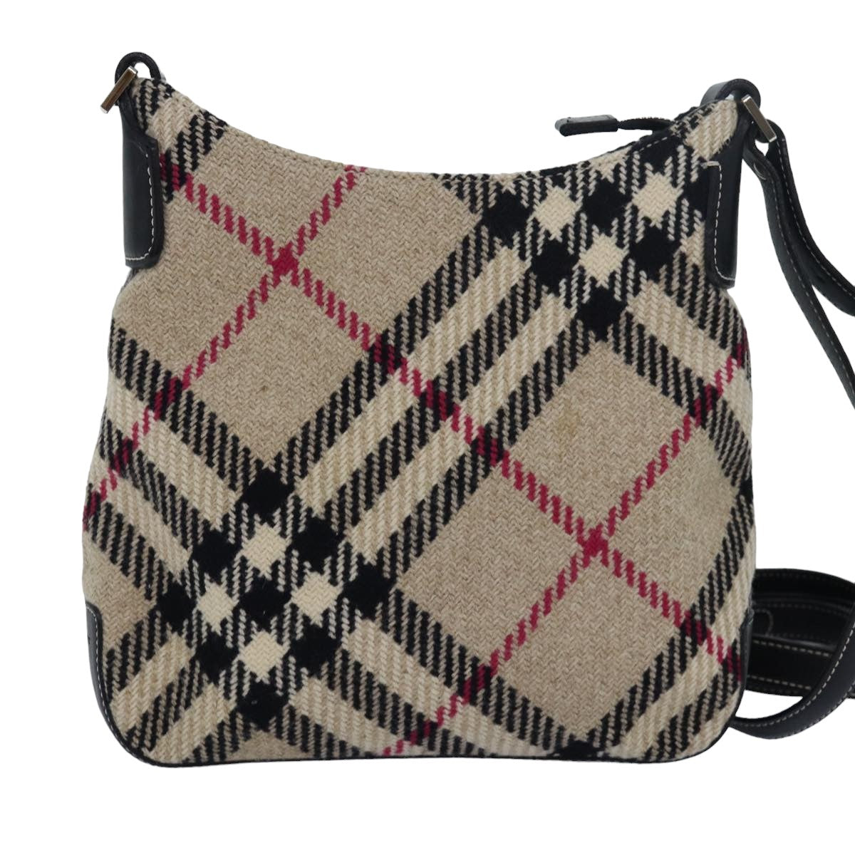 BURBERRY Nova Check Shoulder Bag Wool Beige Auth 83390