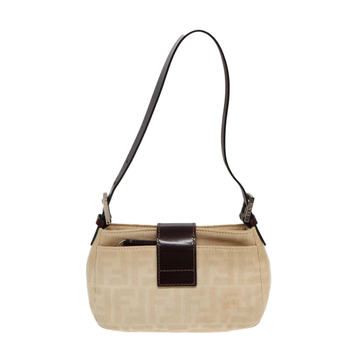 FENDI Zucca Canvas Mamma Baguette Shoulder Bag Beige Auth 83401