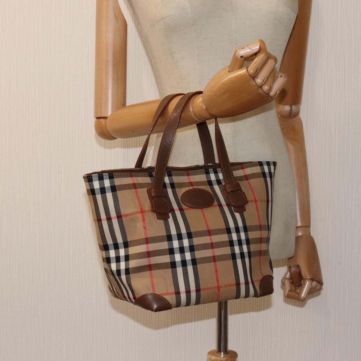 BURBERRY Nova Check Hand Bag Canvas Beige Auth 83402