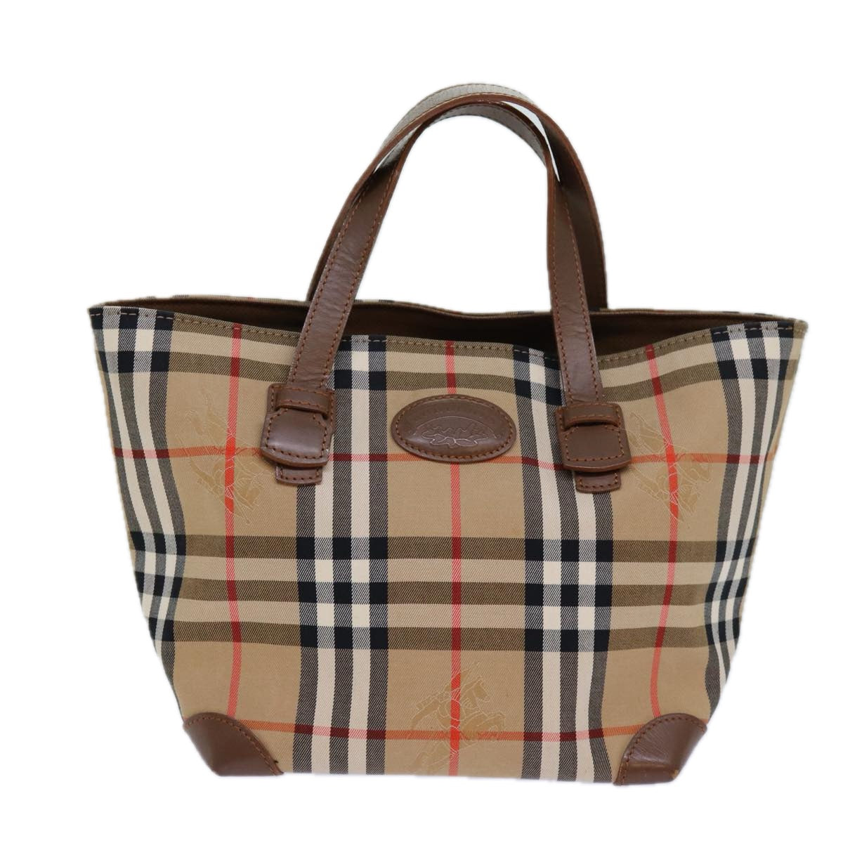 BURBERRY Nova Check Hand Bag Canvas Beige Auth 83402