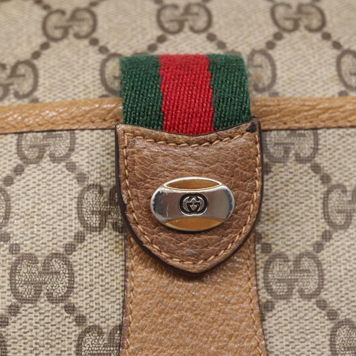 GUCCI GG Supreme Web Sherry Line Shoulder Bag PVC Beige Red 89 01 032 Auth 83419