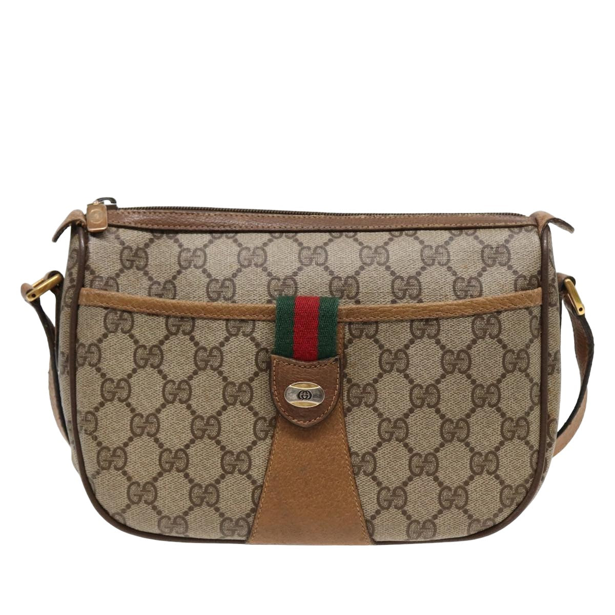 GUCCI GG Supreme Web Sherry Line Shoulder Bag PVC Beige Red 89 01 032 Auth 83419